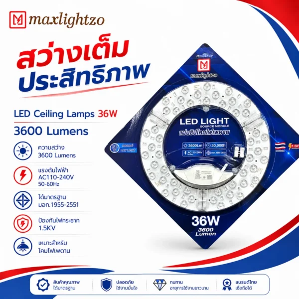 สวางเต็ม ประสิทธิภาพ LED Ceiling Lamps 36W