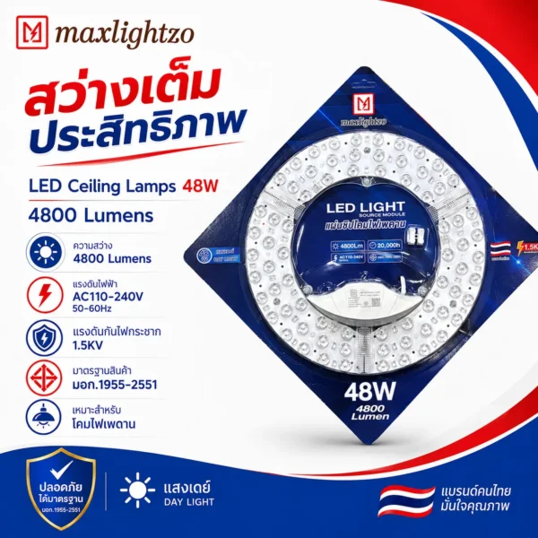 สวางเต็ม ประสิทธิภาพ LED Ceiling Lamps 48W