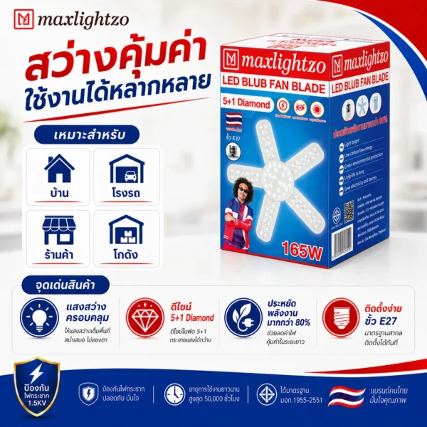 หลอดใบพัด MAXLIGHTZO 5+1 Diamond แสงขาว - Image 4