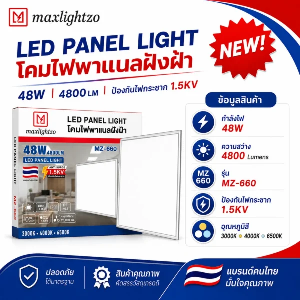 โคมไฟพาแนลฝังฝ้า MZ-660 48W - Image 2