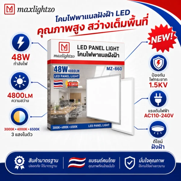 โคมไฟพาแนลฝังฝ้า MZ-660 48W - Image 4