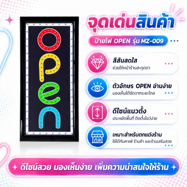 ป้ายไฟ LED ตัวอักษร OPEN MZ-009 - Image 3