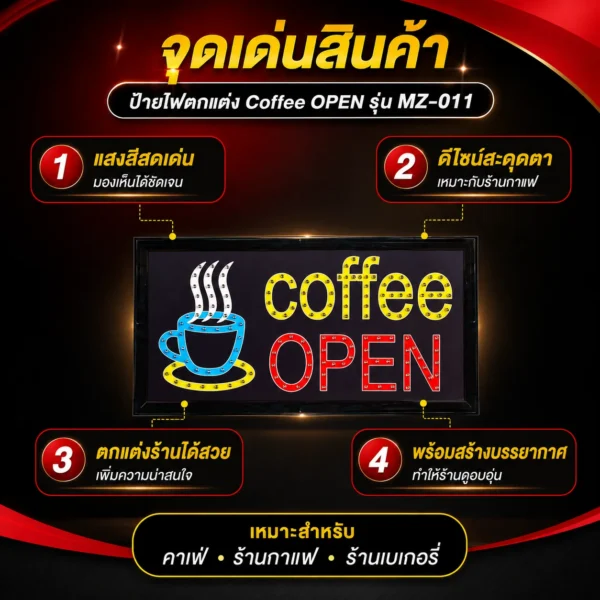 ป้ายไฟ LED ตัวอักษร coffee OPEN MZ-011 - Image 2