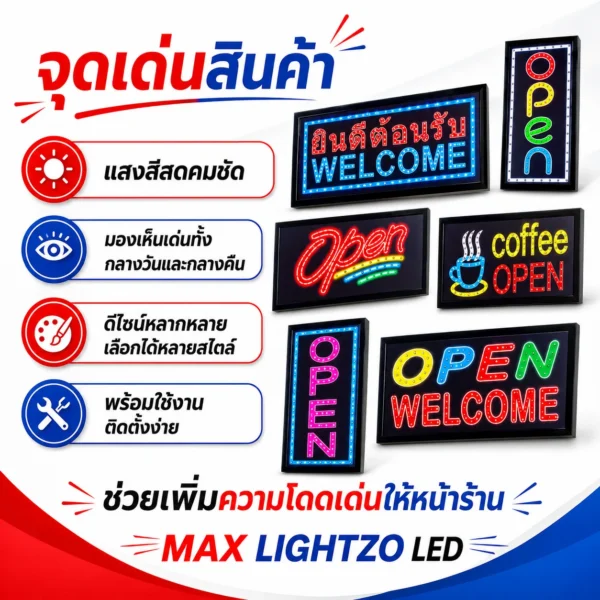 ป้ายไฟ LED Open Welcome - Image 2