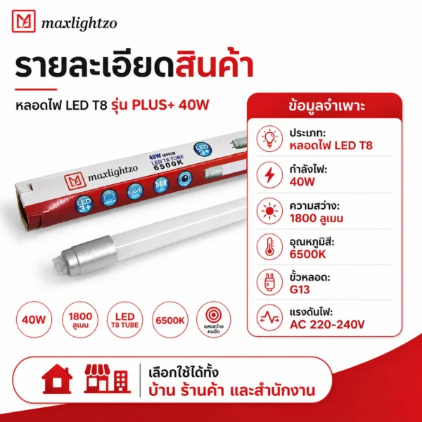 นีออนT8 รุ่น PLUS+ 40W แสงขาว - Image 4