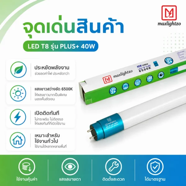 นีออนT8 รุ่น PLUS+ 40W แสงขาว - Image 2