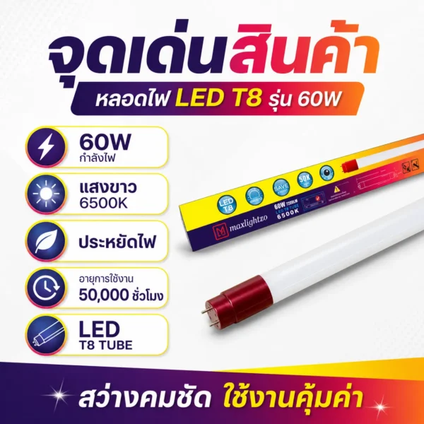 นีออนT8 รุ่น PLUS+ 60W แสงขาว - Image 2