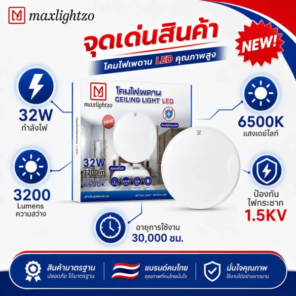 โคมไฟเพดาน LED 32W - Image 3