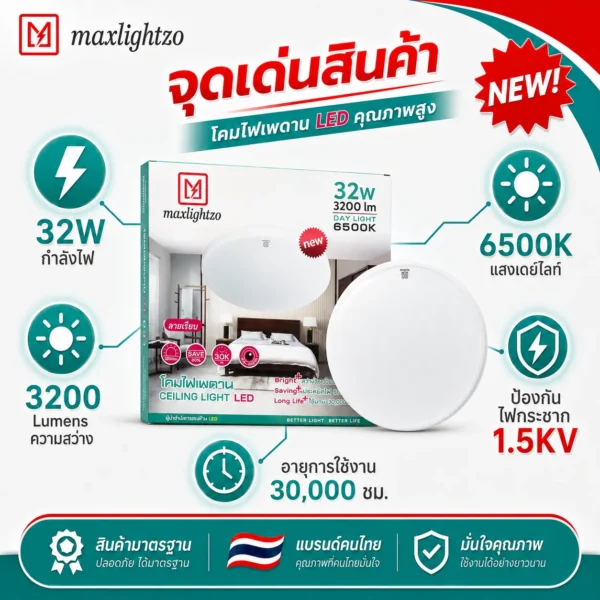 โคมไฟเพดาน LED 32W Day Light - Image 3