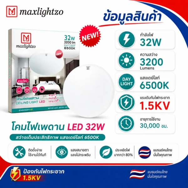 โคมไฟเพดาน LED 32W Day Light - Image 4