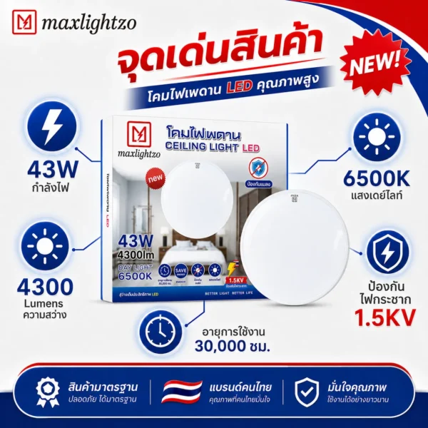 โคมไฟเพดาน LED Max Lightzo 43W - Image 4