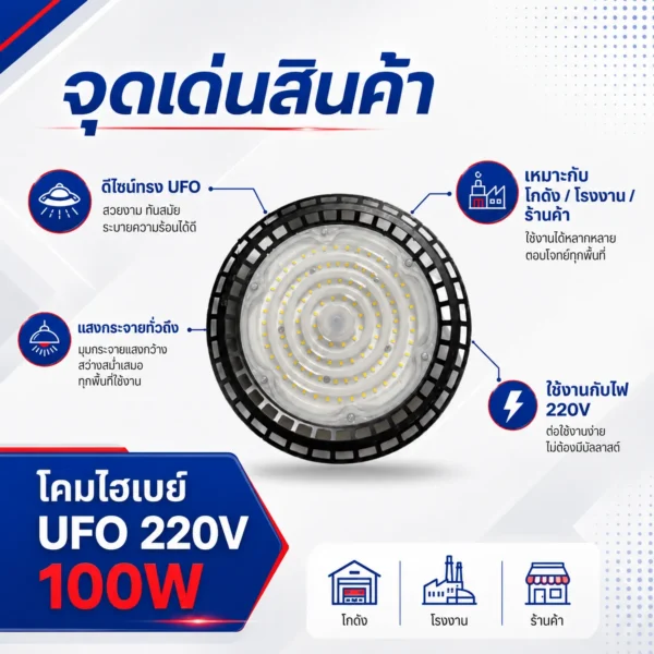 โคมไฮเบย์ UFO 220V 100W - Image 2