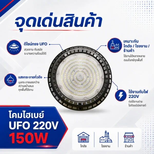 โคมไฮเบย์ UFO 220V 150W - Image 2